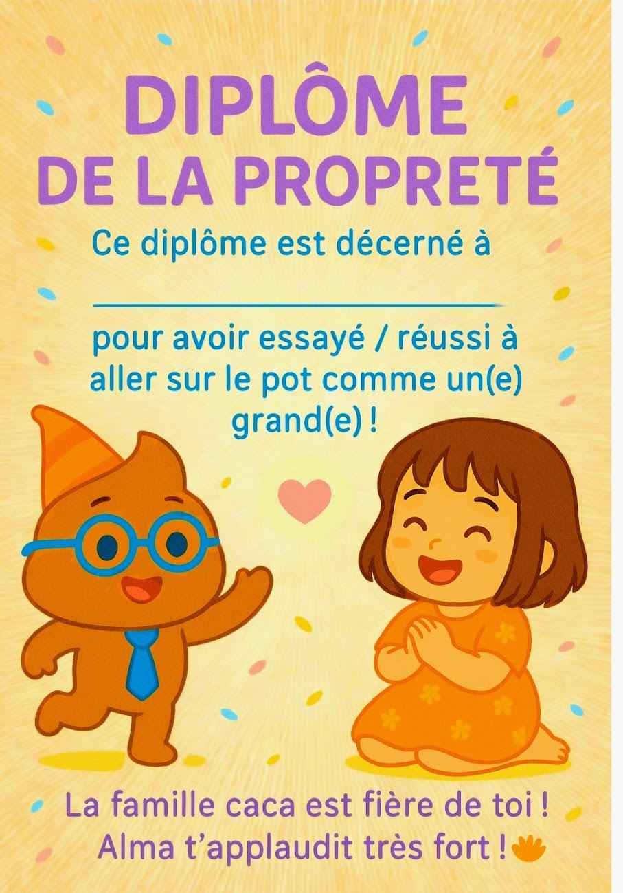 Diplôme de la propreté — Alma et la famille caca